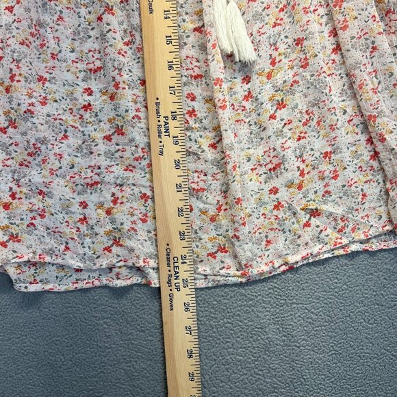 Two by Vince Camuto Floral Peasant Sheer Blouse Large Shirt Tassel Pink Smock - Picture 5 of 10